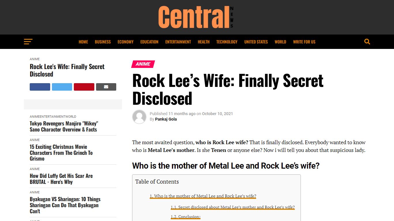 Rock Lee Wife: Finally Secret Disclosed - You Will be Shocked